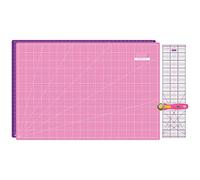 SEMPLIX Schneidematten Set - Schneideunterlage 90 x 60 cm (A1), Rollschneider Maxi 45 mm, Patchwork Lineal 60x15 cm (pink/lila)