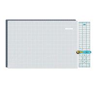 SEMPLIX Schneidematten Set - Schneideunterlage 90 x 60 cm (A1), Rollschneider Maxi 45 mm, Patchwork Lineal 60x15 cm (grau/türkis)