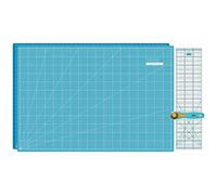 SEMPLIX Schneidematten Set - Schneideunterlage 90 x 60 cm (A1), Rollschneider Maxi 45 mm, Patchwork Lineal 60x15 cm (türkis/Petrol)