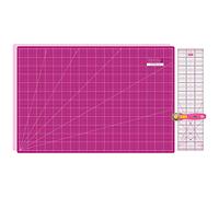 SEMPLIX Schneidematten Set - Schneideunterlage 90 x 60 cm (A1), Rollschneider Maxi 45 mm, Patchwork Lineal 60x15 cm (pink/Beere)