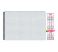 SEMPLIX Schneidematten Set - Schneideunterlage 90 x 60 cm (A1), Rollschneider Maxi 45 mm, Patchwork Lineal 60x15 cm (grau/pink)