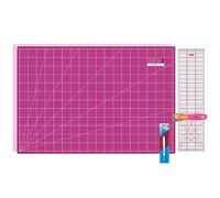 SEMPLIX Schneidematten Set - Schneideunterlage 90 x 60 cm (A1), Rollschneider Maxi, Patchwork Lineal + Aqua-Trickmarker (pink/beere)