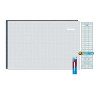 SEMPLIX Schneidematten Set - Schneideunterlage 90 x 60 cm (A1), Rollschneider Maxi, Patchwork Lineal + Aqua-Trickmarker (grau/türkis)