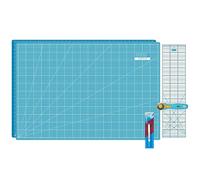 SEMPLIX Schneidematten Set - Schneideunterlage 90 x 60 cm (A1), Rollschneider Maxi, Patchwork Lineal + Aqua-Trickmarker (türkis/petrol)