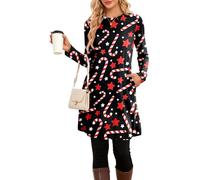 SENBATU Pulloverkleid für Damen, Frühling, Herbstkleid, Lange Ärmel, Kausale Knöpfe, seitliche Damenkleider mit Taschen, großWeihnachtsstock