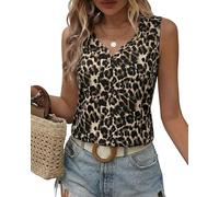 SENBATU Tank Tops Damen Weiß Ãrmellose V-Ausschnitt Top Damen Elegant Locker 2026 Sommer Oberteile Damen Leicht 3XL 54-56 Tier-Druck Leopard