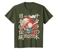 Sendai City Retro 90er Japan Ästhetik 80er Jahre Sendai T-Shirt, Kinder, Olivgrün, 98