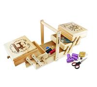 Sendez XXL Nähkasten aus Holz mit Motiv - Großer Nähkorb & Nähkästchen mit 5 Fächern zur Aufbewahrung von Nähzeug - Klappbar aus robustem Kiefernholz, Handarbeit Organizer für Nähzubehör