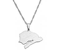 Senegal Mit Namen Der Städte,Karte,Modischer Anhänger Und Kettenhalsketten,Afrikanische Nationalität Für Frauen,Männer,Karten,Geometrie,Schmuck,Amulett,Patriotische Ornamente,Silber,45 Cm Kette