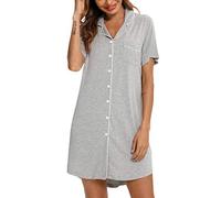 Senert Nachthemden für Damen, kurz/langärmelig, Schlafshirt, Knopfleiste, Umstandspyjama, Stillkleid, Nachtwäsche, Kurzärmlig, Hellgrau, Medium