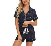 Senert Pyjama-Set für Damen, kurzärmelig, Nachtwäsche, weich, Knopfleiste, nach der Geburt, Schlafanzug-Set, Umstands-Lounge-Set, S-XXL, A - Marineblau mit Punkten, M