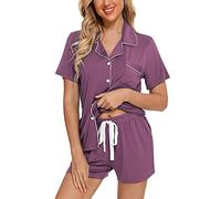 Senert Pyjama-Set für Damen, kurzärmliger Schlafanzug, weich, mit Knopfleiste, Umstands- und Wochenbett-Loungewear, Größen S-XXL, L
