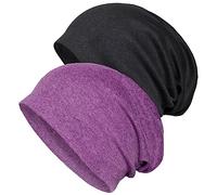 Senker 2er-Pack Baggy Soft Cotton Slouchy Stretch Beanie Mütze Chemo Mützen für Damen und Herren, violett / schwarz, Large