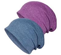 Senker 2er-Pack Baumwoll-Slouchy-Beanie-Mützen, Chemo-Kopfbedeckung für Damen und Herren, L