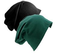 Senker 2er-Pack Baumwoll-Slouchy-Beanie-Mützen, Chemo-Kopfbedeckung für Damen und Herren, Schwarz, L