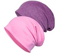 Senker Fashion Slouchy Beanie-Mütze, Baumwolle, Chemo-Kopfbedeckung, für Damen und Herren, 2 Stück, Dunkelviolett, Rosa, Large