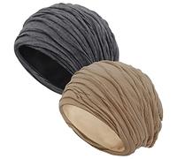 Senker Damen 2er-Pack Stilvolle Wrinkled Beanie Cap Slouchy Schädel-Hut Einheitsgröße Khaki/Grau