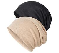 Senker Fashion Slouchy Beanie-Mütze aus Baumwolle, Chemo-Kopfbedeckung für Damen und Herren, weich, leicht, Chemo-Totenkopfmütze, elastische Schlafmütze, Schwarz Khaki, Large