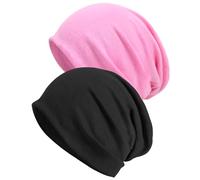 Senker Fashion Slouchy Beanie-Mütze, Baumwolle, Chemo-Kopfbedeckung, für Damen und Herren, 2 Stück, Dunkelgrau/Violett, Large