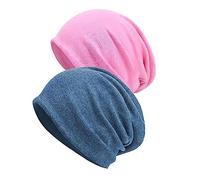 Senker Fashion Slouchy Beanie-Mütze, Baumwolle, Chemo-Kopfbedeckung, Mützen für Damen und Herren, I-Denim-Blau/Rosa, 2 Stück, I-Denim, Blau/Rosa, Large