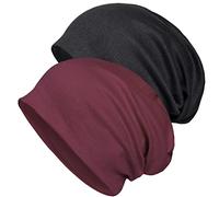 Senker Fashion Slouchy Beanie-Mützen für Damen und Herren, Chemo-Kopfbedeckung aus Baumwolle, weiche leichte Chemo-Schädelmütze, elastisch, Schwarz Rot, Large