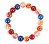 SENLLY Flame & Midnight - Beaded Stretch Bracelet with Natural Red Hematoid Quartz, Red Agate, Lapis Lazuli & Kyanite, Handcrafted Natural Stone Jewelry for Energy, Clarity & Balance