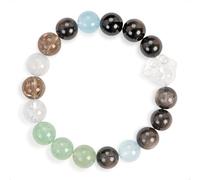 SENLLY Misty Coast - Beaded Stretch Bracelet with Clear and Smoky Quartz, Aquamarine, Green Strawberry, Handcrafted Natural Stone Jewelry for Clarity, Calm & Emotional Balance