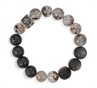 SENLLY Obsidian Rift - Beaded Stretch Bracelet with Natural Black Herkimer Diamond, Lava Rock & Silver Obsidian, Handcrafted Natural Stone Jewelry for Strength, Focus & Grounding