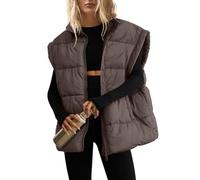 SENSERISE Übergroße Steppweste für Damen, leicht, ärmellos, mit Reißverschluss, gepolsterte Jacke, Oberbekleidung, Winter, Herbst, Kaffee, L