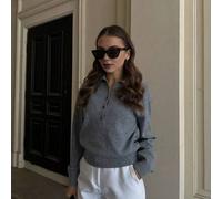 Senya Herbst/Winter Neue Damen Vintage einfarbiger Langarm Strickpullover, lockerer Schnitt mit halber Knopfleiste und Polokragen, Old Money Stil Stri