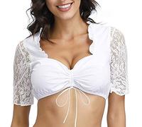 September Angebote Sale Damen Dirndlbluse Spitze Bluse Damen Oktoberfest Crop Top Spitze Kurzarm Cropped Shirt Damen Spitze Dirndlbluse Weiss Glatt Top Weiß Damen Spitze Damenblusen Sommer Sale