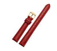 SEQLTWFC 12 14 16 18 mm Damen-Uhrenarmbänder aus echtem Leder, rosa, weiß, rot, kompatibel mit Casio Fossil Wrist Band Lily 2, Uhrenarmband aus Rindsleder(Red-Gold,14mm)