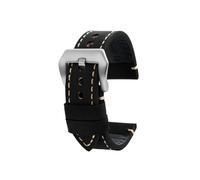 SEQLTWFC 22 24 mm Rindsleder-Armband, kompatibel mit Breitling Superocean Navigator Avenger Retro, echtes Lederarmband, Uhrenarmband, Gürtelzubehör(Black Rice Silver,24mm)
