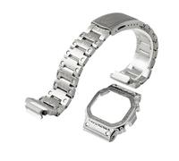 SEQLTWFC DW5600 GA2100 Modifiziertes Kit, kompatibel mit Casio-Uhrenarmband DW-5600 DW-5610 GA2100 GA2110, Herren, Retro-geschnitztes Edelstahlarmband, Metallgehäuse(B silver steel set,5610)