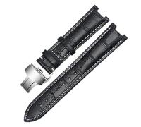 SEQLTWFC Echtes Lederarmband, kompatibel mit Versace Gucci GC-Armband, 22 x 13 mm, 20 x 11 mm, gekerbtes Armband mit Schmetterlingsschließe aus Edelstahl(Black white-silver,20-11mm)