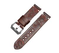 SEQLTWFC Vintage-Uhrenarmband mit geschnitzter Prägung, kompatibel mit Panerai Tissot Casio Tudor Rolex Omega Hamilton, 18 20 22 24 mm, Echtleder-Uhrenarmband(Red carved,22mm)