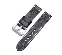 SEQLTWFC Vintage-Uhrenarmband mit geschnitzter Prägung, kompatibel mit Panerai Tissot Casio Tudor Rolex Omega Hamilton, 18 20 22 24 mm, Echtleder-Uhrenarmband(Black silver,22mm)