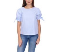 sequano Damen Blusen-Shirt T-Shirt Kurzarm-Bluse stylisches Sommer-Shirt 901509 Weiß/Blau 34