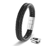 SERASAR Armbänder Herren Silber 23cm Männer-Armband Leder-Armreif Herren-Lederband Herrenarmreif Armschmuck Leder-Schmuck Herren-Schmuck Flecht-Armband Leder-Wickelarmband Leder-Kette Leather Bracelet