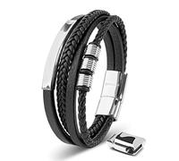 SERASAR Armbänder Herren Silber 23cm Männer Armband Leder Armreif Lederband Herrenarmreif Armschmuck Schmuck Flecht Wickelarmband Kette Leather Bracelet