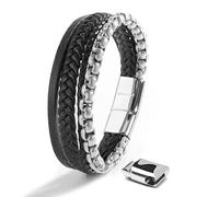 SERASAR Armbänder Herren Silber 23cm Männer Armband Leder Armreif Lederband Herrenarmreif Armschmuck Schmuck Flecht Wickelarmband Kette Leather Bracelet
