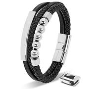 SERASAR Armbänder Herren Silber 23cm Männer Armband Leder Armreif Lederband Herrenarmreif Armschmuck Schmuck Flecht Wickelarmband Kette Leather Bracelet