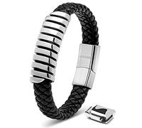 SERASAR Armbänder Herren Silber 23cm Männer Armband Leder Armreif Lederband Herrenarmreif Armschmuck Schmuck Flecht Wickelarmband Kette Leather Bracelet