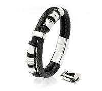 SERASAR Armbänder Herren Silber 23cm Männer Armband Leder Armreif Lederband Herrenarmreif Armschmuck Schmuck Flecht Wickelarmband Kette Leather Bracelet