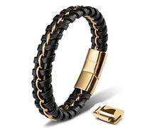SERASAR Armband Herren Gold 17cm Männer Leder Armreif Lederband Herrenarmreif Armschmuck Schmuck Herrenschmuck Flecht Wickelarmband Kette Leather Bracelet