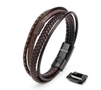 SERASAR Armband Herren Leder Braun 20cm - Lederarmband Männer Armreif Herrenarmband Herrenschmuck Flecht Wickelarmband Kette Armbändchen Men Leather Bracelet für Ihn