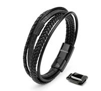 SERASAR Armband Männer Leder Schwarz 17cm - Armband Herren Lederarmband Männerarmband Leder-Armreif Herren-Lederband Herrenschmuck Armkette Leder-Wickelarmband Leder-Kette Leather Bracelet Geschenk