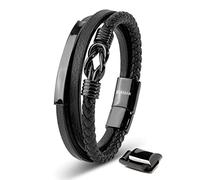 SERASAR Armkette Herren 23cm Schwarz Gold Männer Armband Leder Armreif Herrenarmreif Armschmuck Schmuck Herrenschmuck Flecht Wickelarmband Armbändchen Men Leather Bracelet