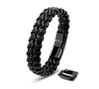 SERASAR Edelstahl Armband Herren 17cm Schwarz Männer Leder Armreif Herrenarmreif Armschmuck Schmuck Wickelarmband Kette Armbändchen Men Leather Bracelet Gift