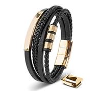 SERASAR Herren Accessoires 17cm Gold Herren-Armband Leder-Armreif Herren-Lederband Herrenarmreif Armschmuck Leder-Schmuck Herrenschmuck Armkette Flecht-Armband Leder-Wickelarmband Leder-Kette Bracelet